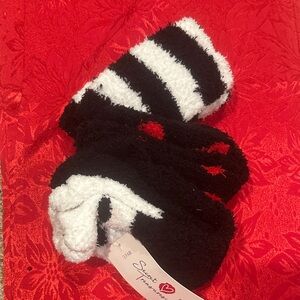 Black and White Striped Fuzzy Socks